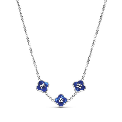 Blue Lace Agate Clover Custom Name Necklace (Silver)