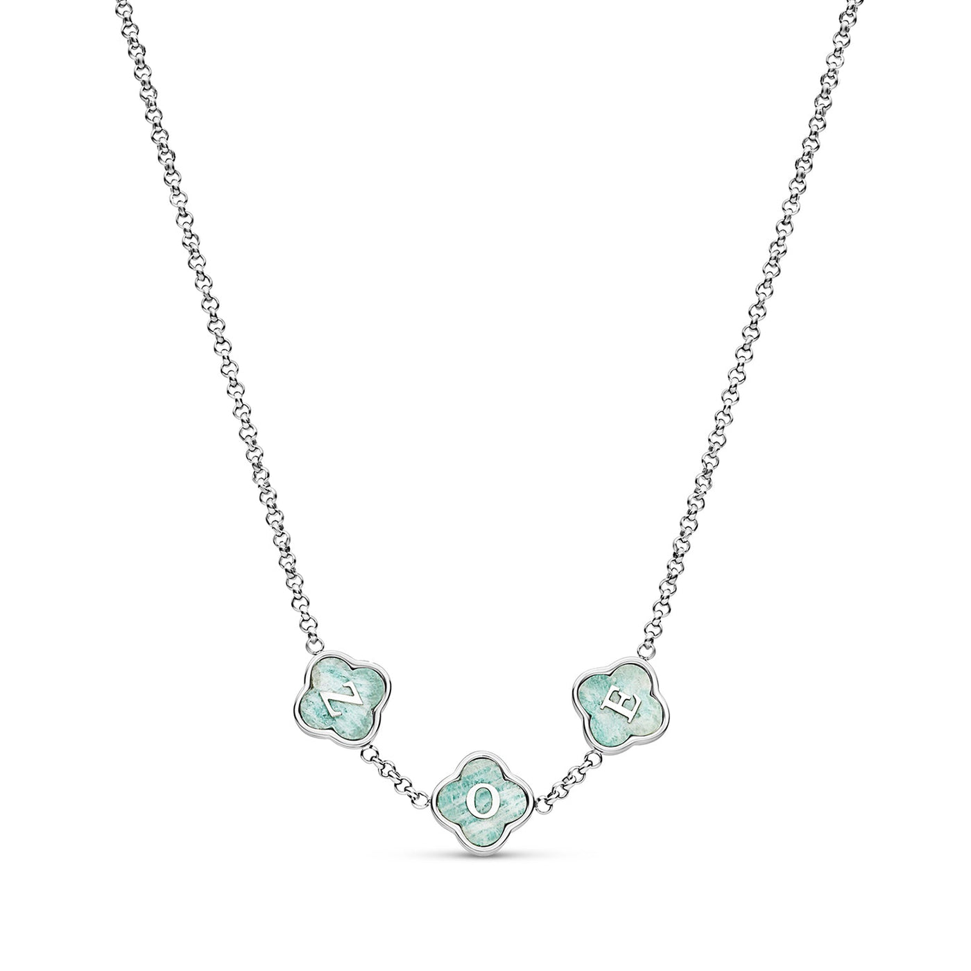 Amazonite Clover Custom Name Necklace (Silver)