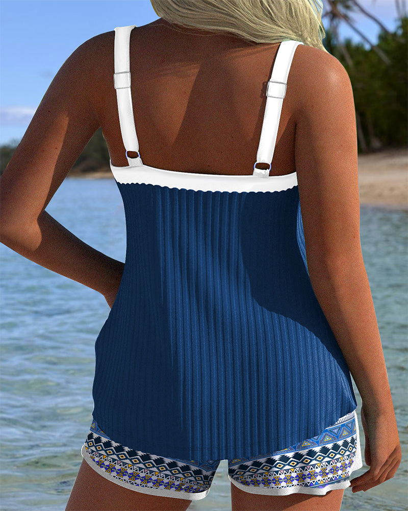 Tankini gerippt Strandshorts bedruckt Boxer