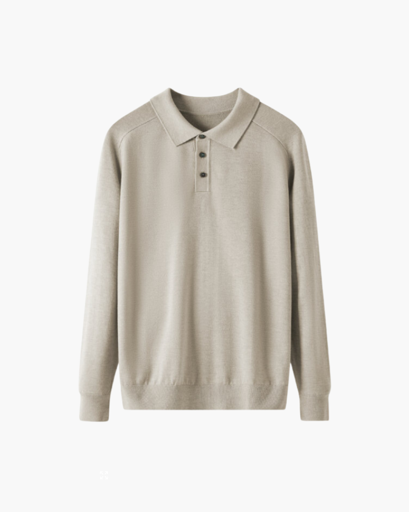 Langarm-Poloshirt aus 100 % Wolle