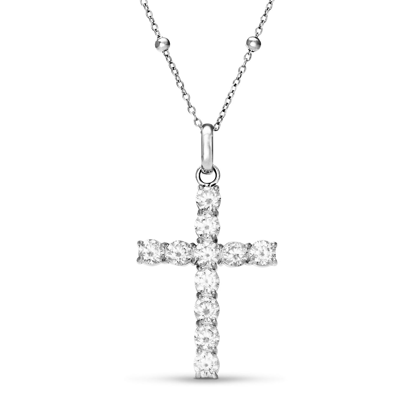 La Croix Crystal Cross Necklace (Silver)