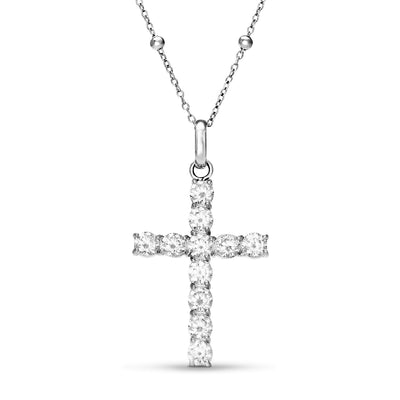 La Croix Crystal Cross Necklace (Silver)