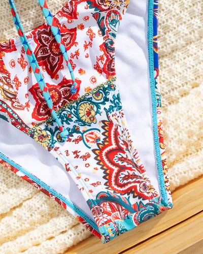 Bikini Bedruckt Schnürung Sexy Dreieck