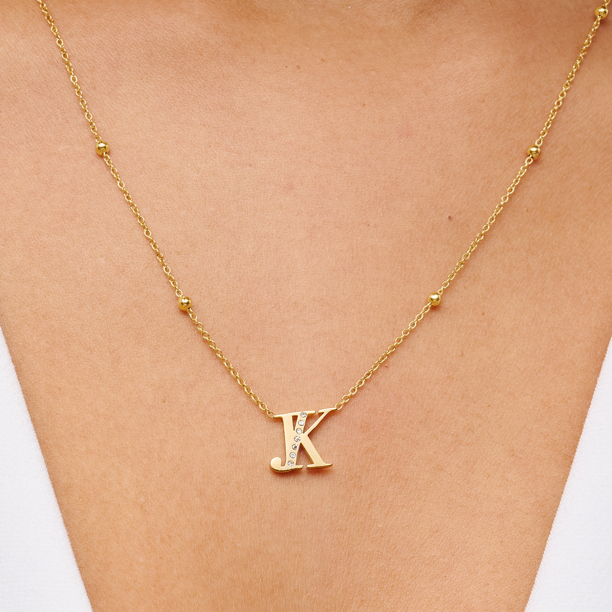 Double Initial Crystal Necklace (Gold)