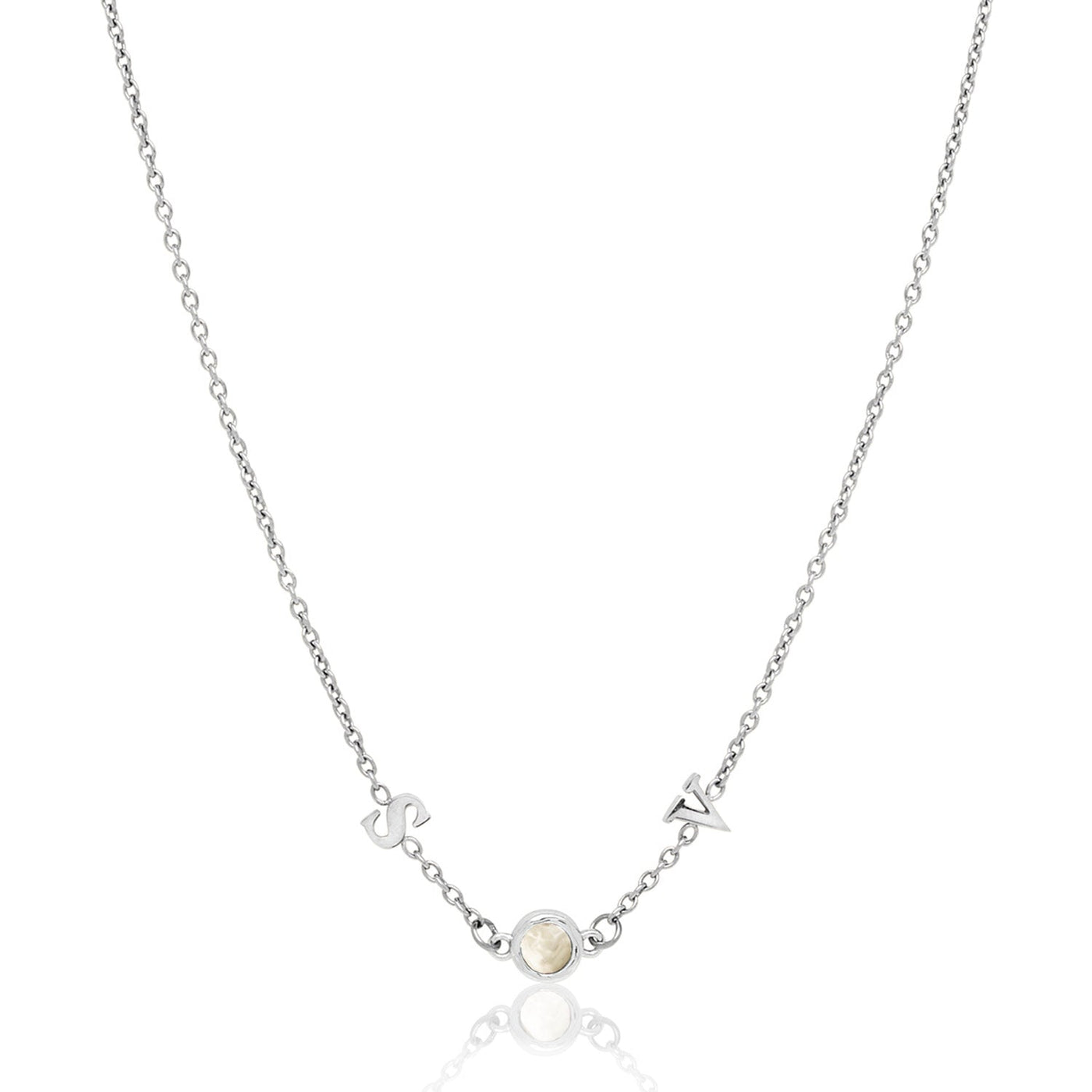 Made Mine Initials & Birthstone Necklace (Silver)