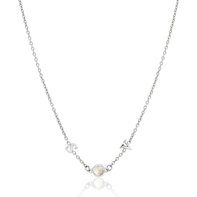 Made Mine Initials & Birthstone Necklace (Silver)