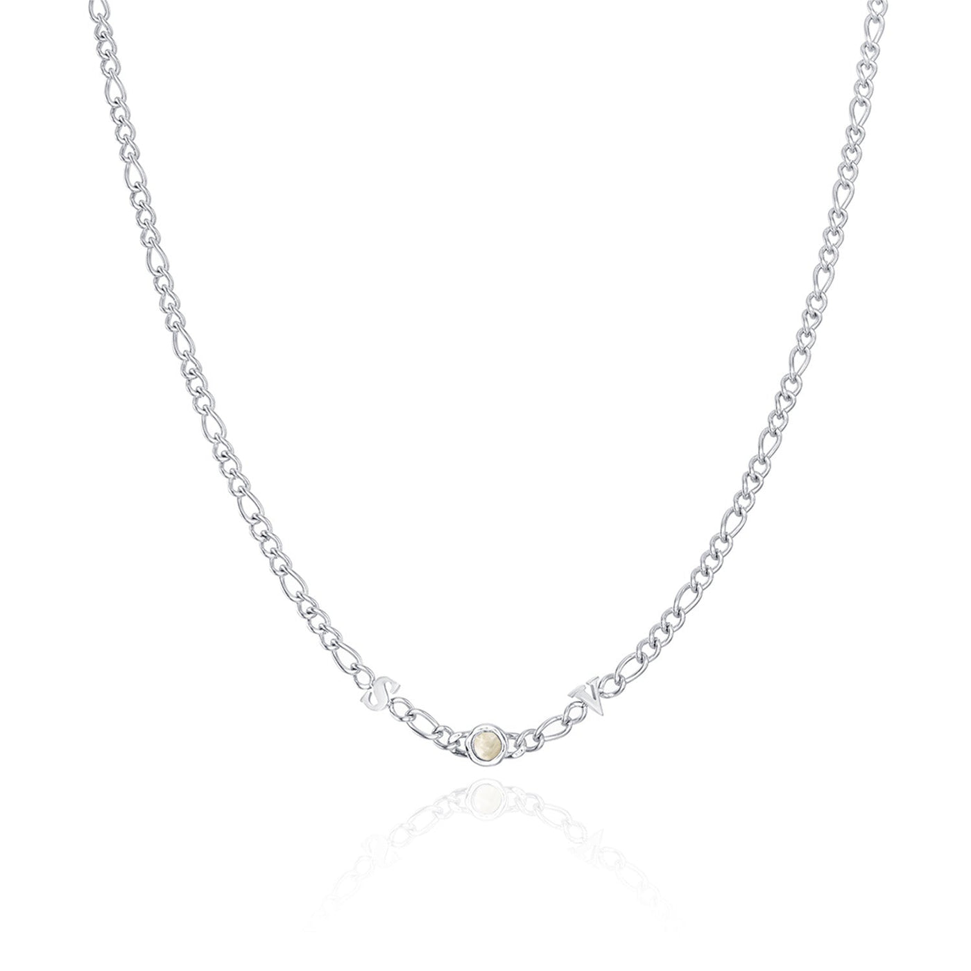 Made Mine Initials & Birthstone Necklace (Silver)