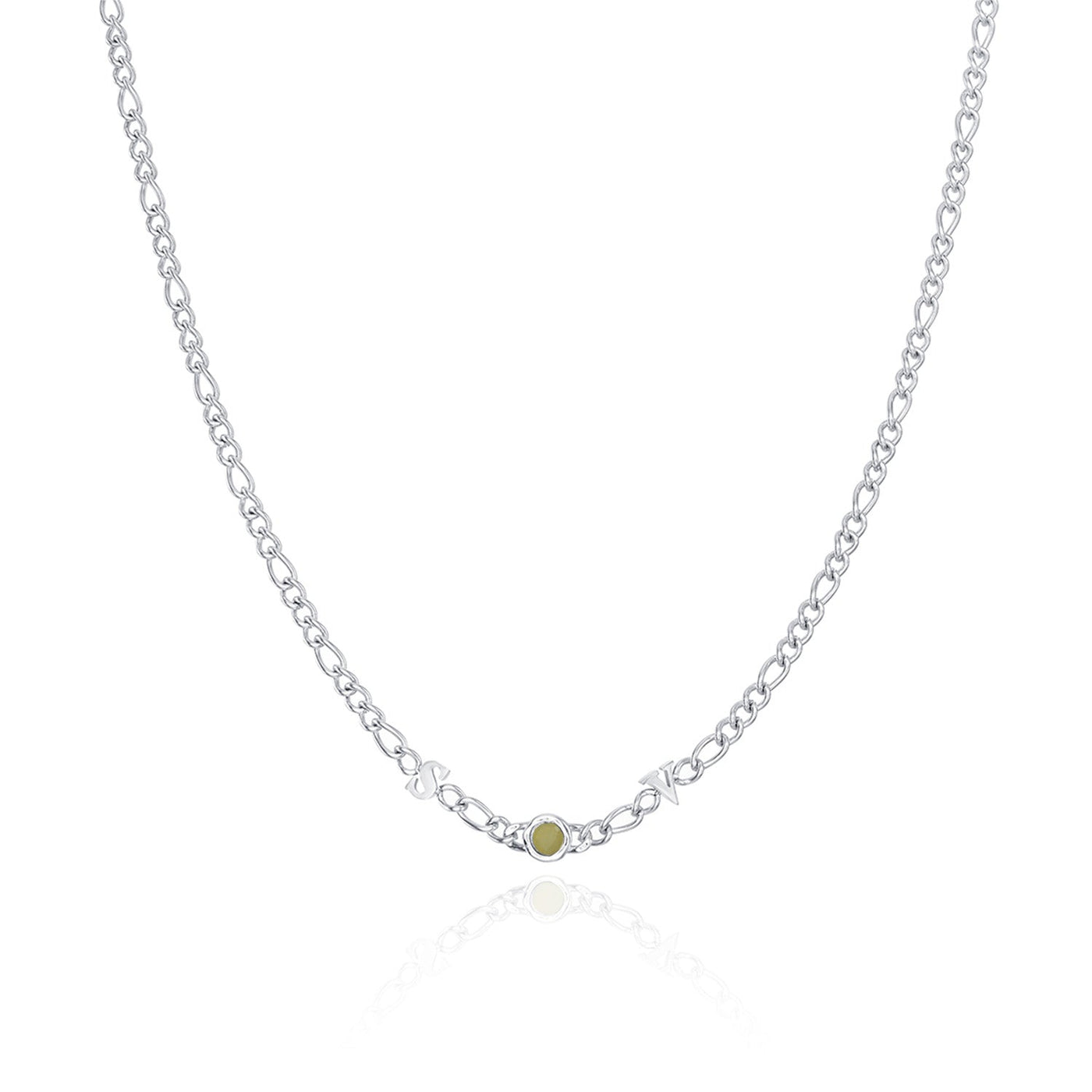 Made Mine Initials & Birthstone Necklace (Silver)