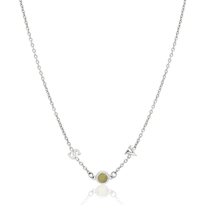 Made Mine Initials & Birthstone Necklace (Silver)