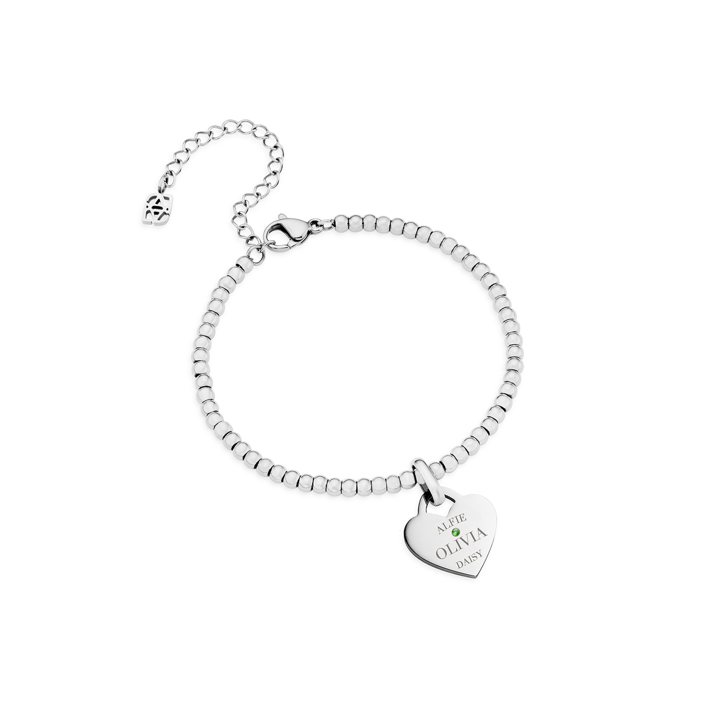 Heart Token Small Beaded Bracelet (Silver)