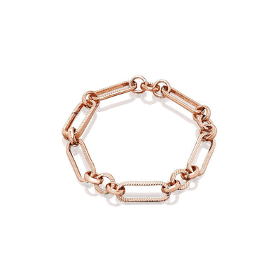 Letter & Birthstone Figaro Chain Bracelet (Rose Gold)