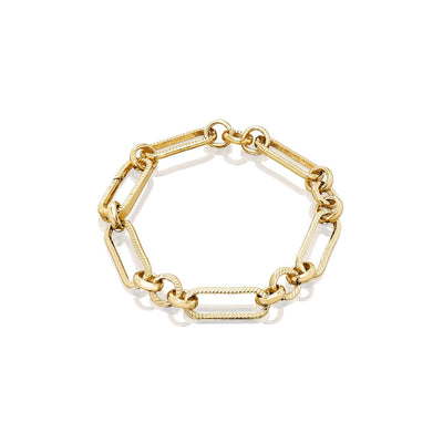Letter & Birthstone Figaro Chain Bracelet (Gold)