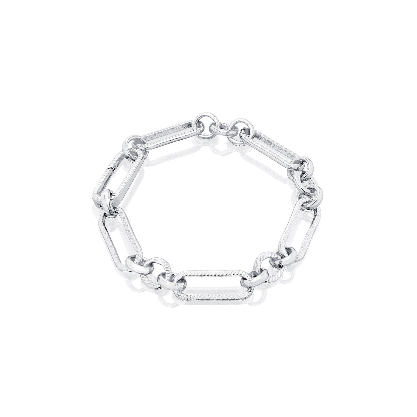 Letter & Birthstone Figaro Chain Bracelet (Silver)