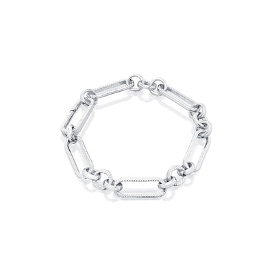 Letter & Birthstone Figaro Chain Bracelet (Silver)
