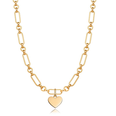 Heart Figaro Chain Necklace (Gold)