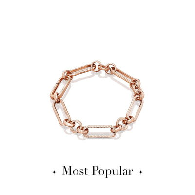 Letter & Birthstone Figaro Chain Bracelet (Rose Gold)