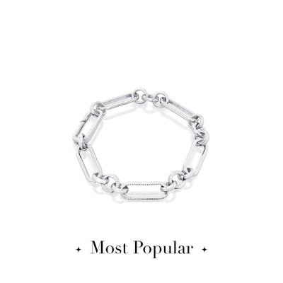 Letter & Birthstone Figaro Chain Bracelet (Silver)