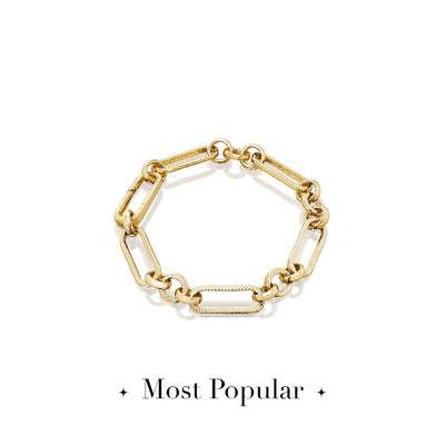 Letter & Birthstone Figaro Chain Bracelet (Gold)