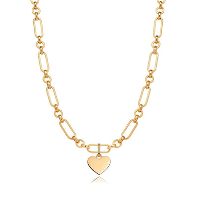 Heart Figaro Chain Necklace (Gold)