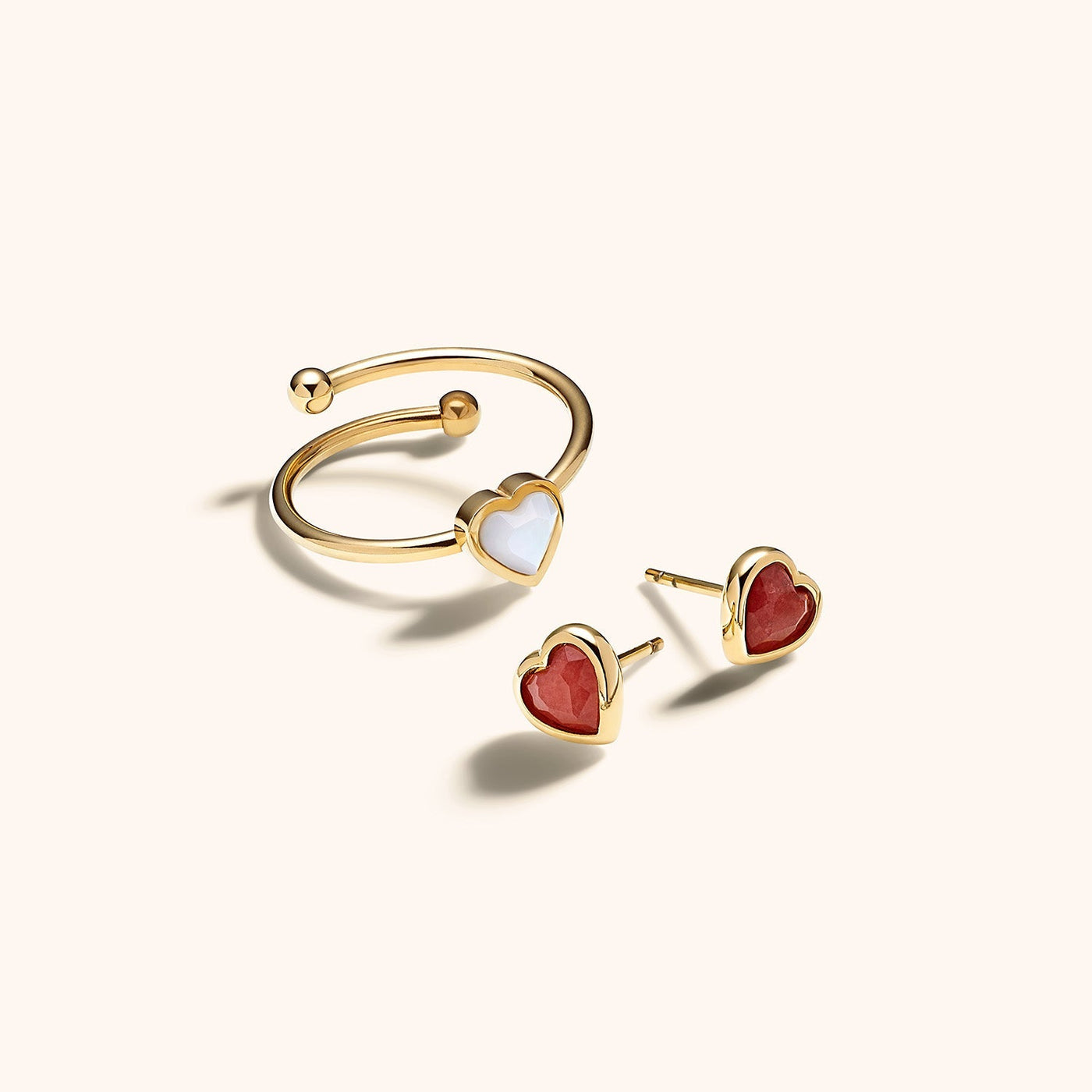 Mini Heart Birthstone Stud Earrings (Gold)