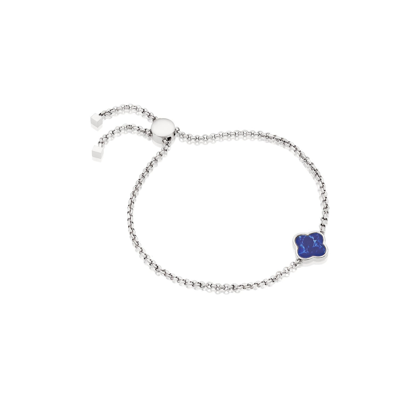 Blue Lace Agate Clover Custom Name Bracelet (Silver)