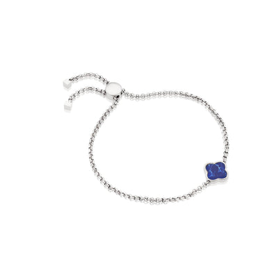 Blue Lace Agate Clover Custom Name Bracelet (Silver)