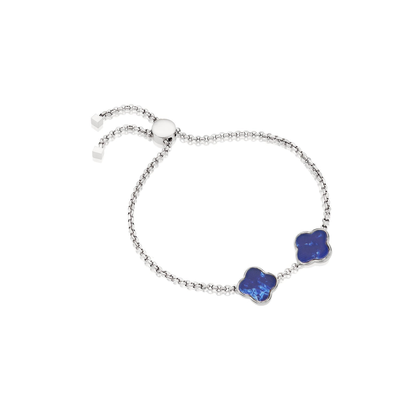 Blue Lace Agate Clover Custom Name Bracelet (Silver)