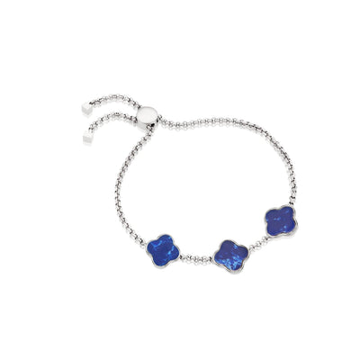 Blue Lace Agate Clover Custom Name Bracelet (Silver)