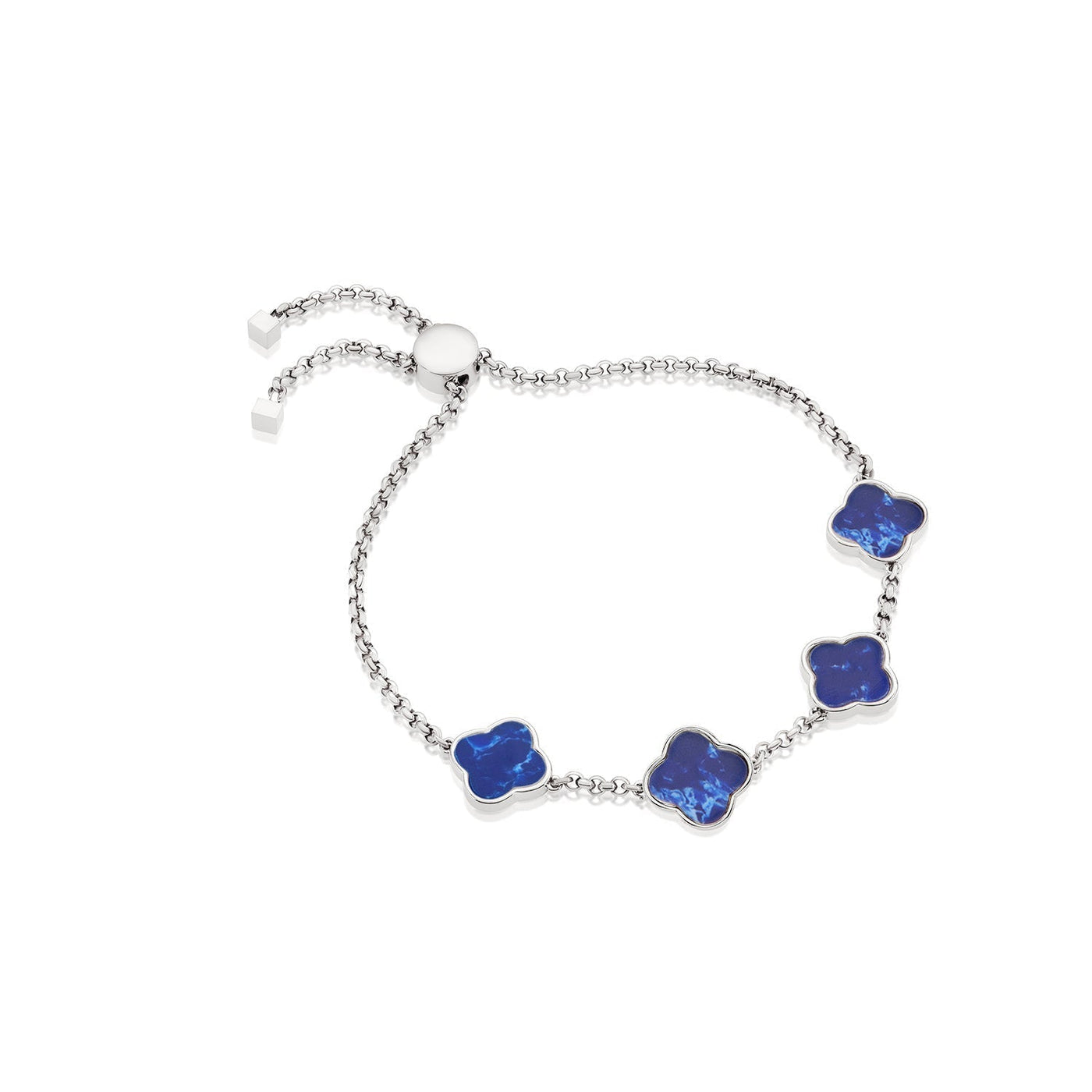 Blue Lace Agate Clover Custom Name Bracelet (Silver)