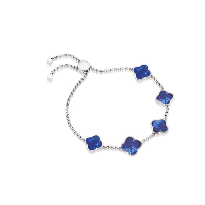 Blue Lace Agate Clover Custom Name Bracelet (Silver)