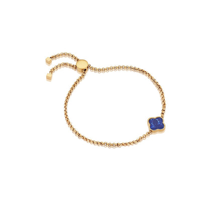 Blue Lace Agate Clover Custom Name Bracelet (Gold)