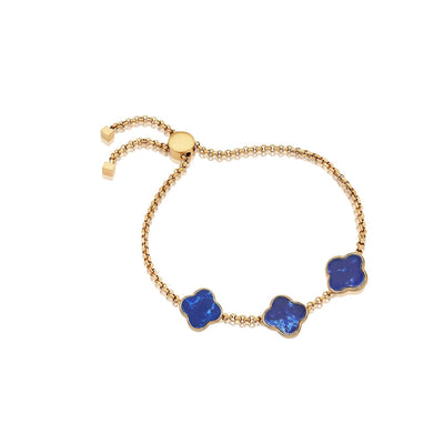 Blue Lace Agate Clover Custom Name Bracelet (Gold)