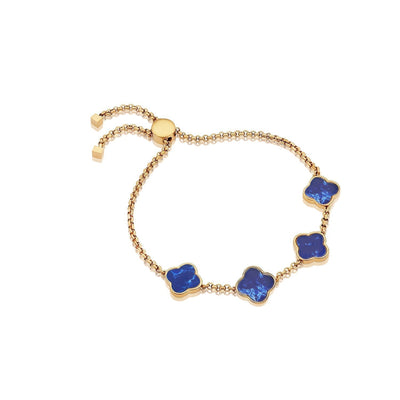 Blue Lace Agate Clover Custom Name Bracelet (Gold)