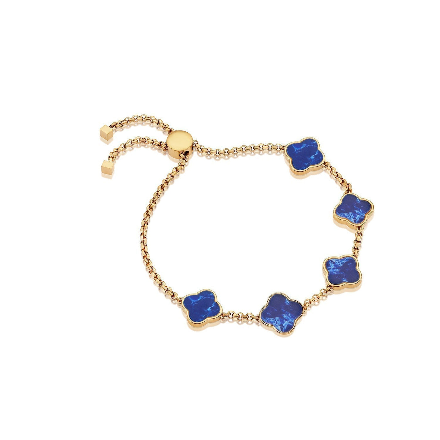 Blue Lace Agate Clover Custom Name Bracelet (Gold)