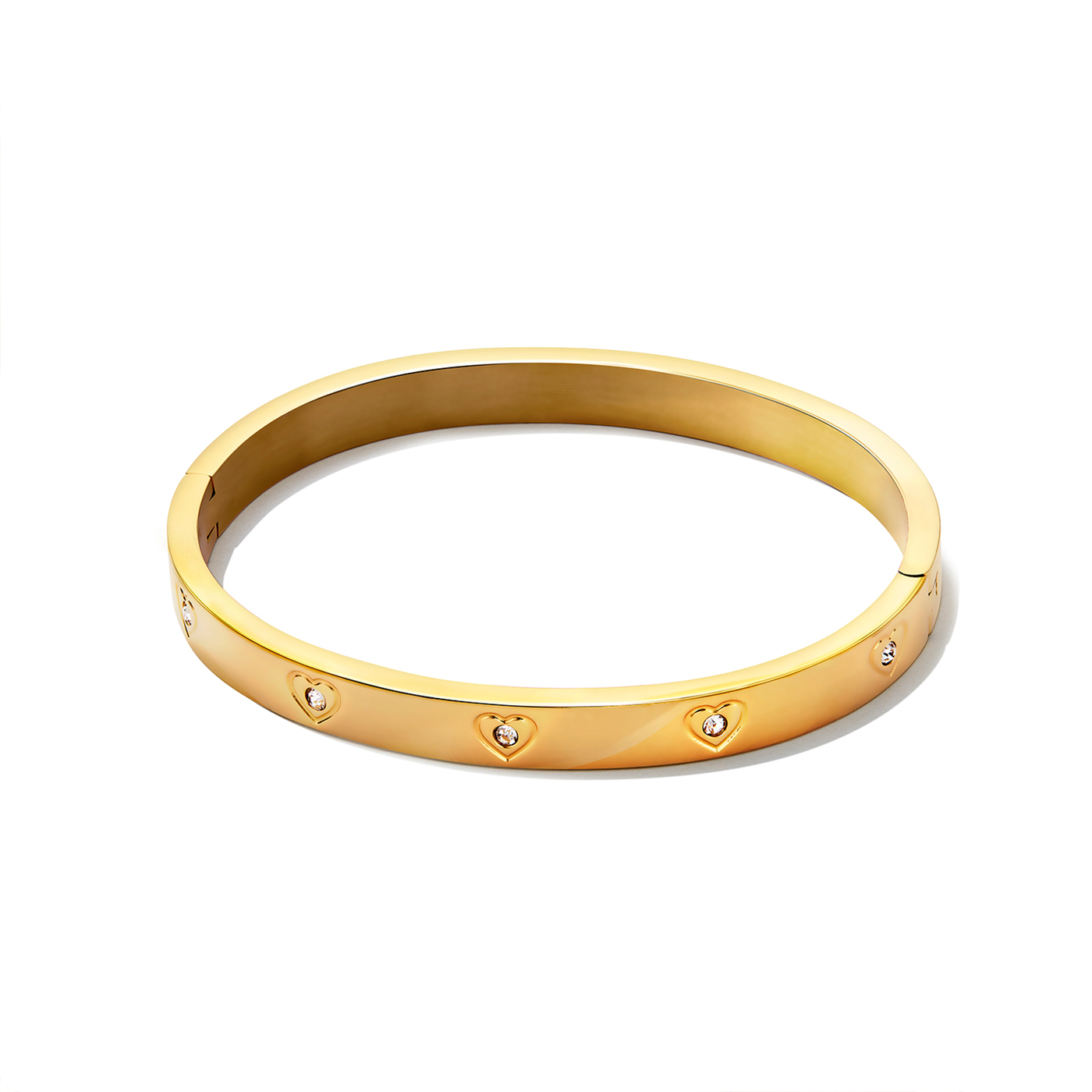 Statement Crystal Heart Bangle (Gold)