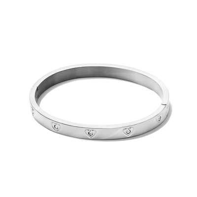 Statement Crystal Heart Bangle (Silver)