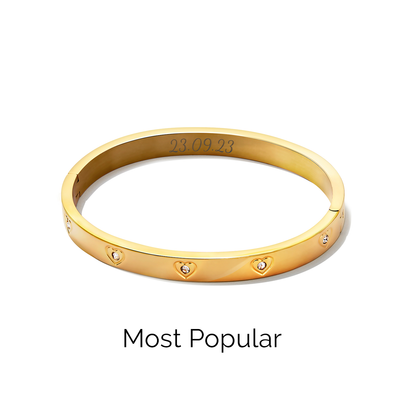 Statement Crystal Heart Bangle (Gold)