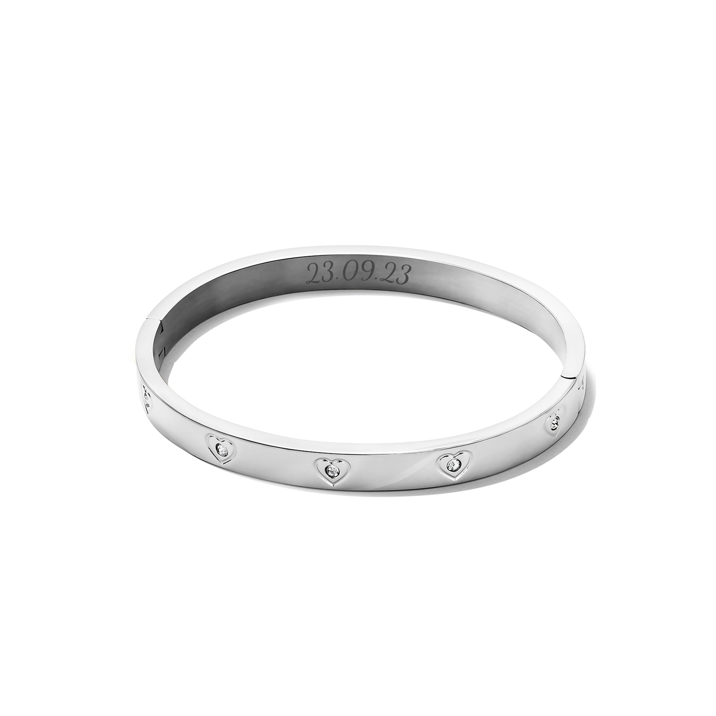 Statement Crystal Heart Bangle (Silver)