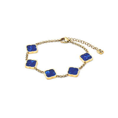 Blue Lace Agate Multi Clover Bracelet (Gold)