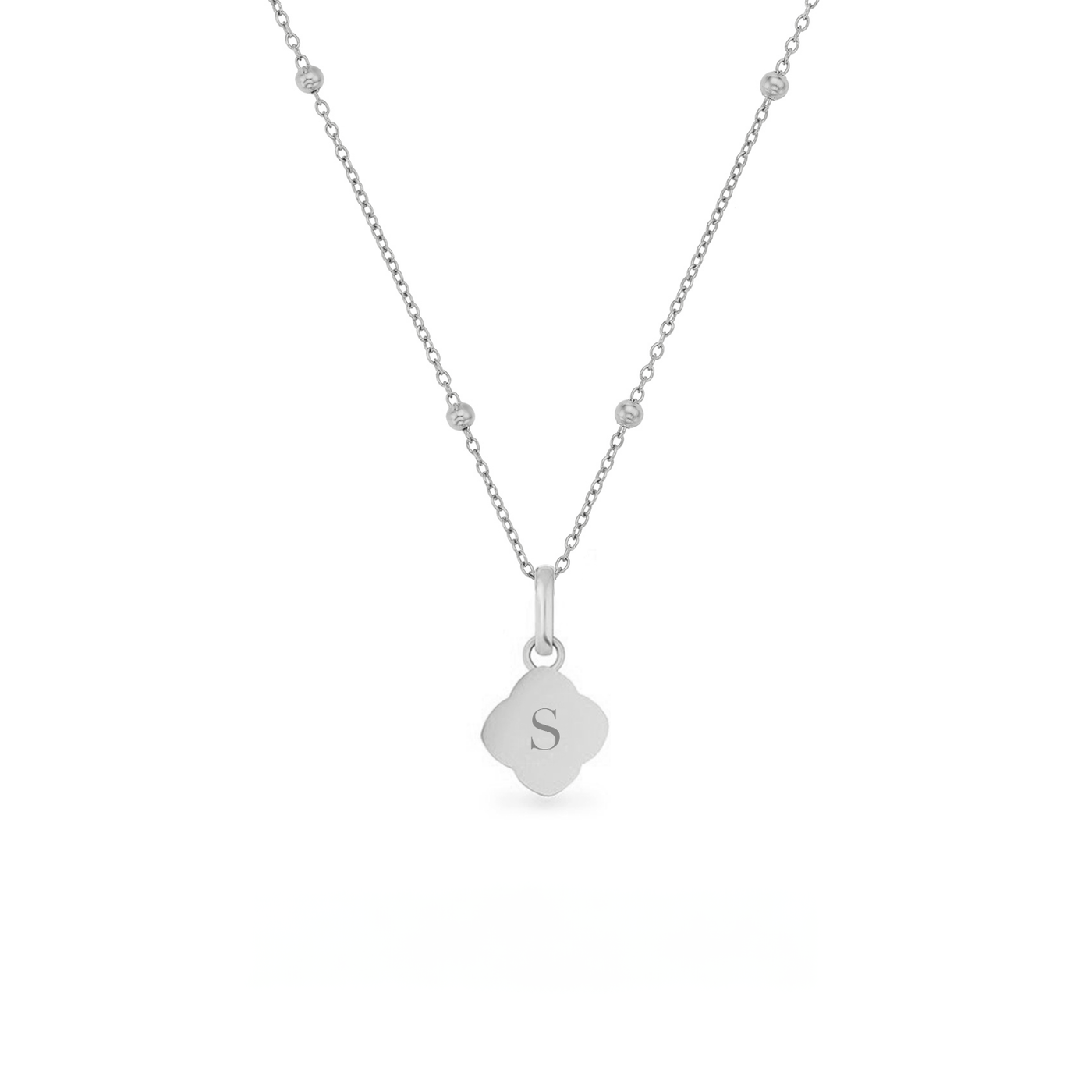 Black Enamel Clover Pendant Necklace (Silver)