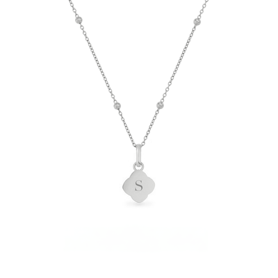 Black Enamel Clover Pendant Necklace (Silver)