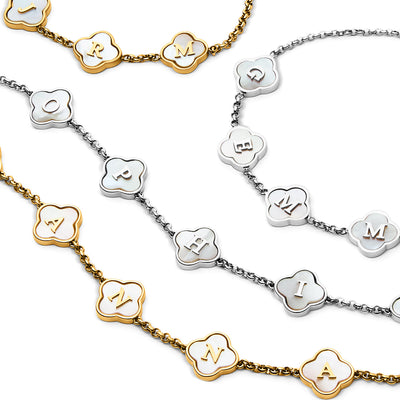 Pearl Clover Custom Name Necklace (Silver)