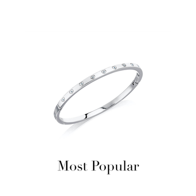 Crystal Heart Bangle & Multi Pearl Clover Bracelet Set (Silver)