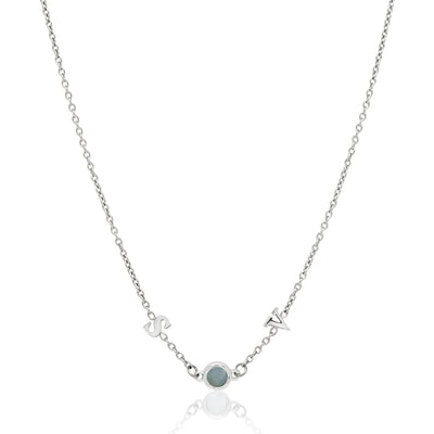 Made Mine Initials & Birthstone Necklace (Silver)