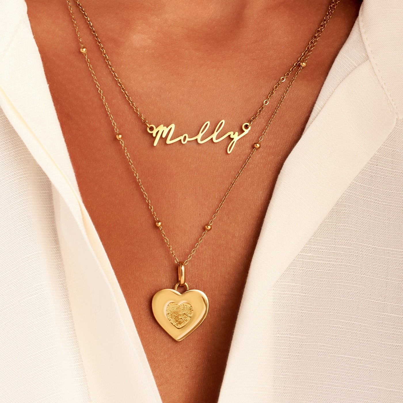 Uniquely Yours Fingerprint Heart Necklace (Gold)