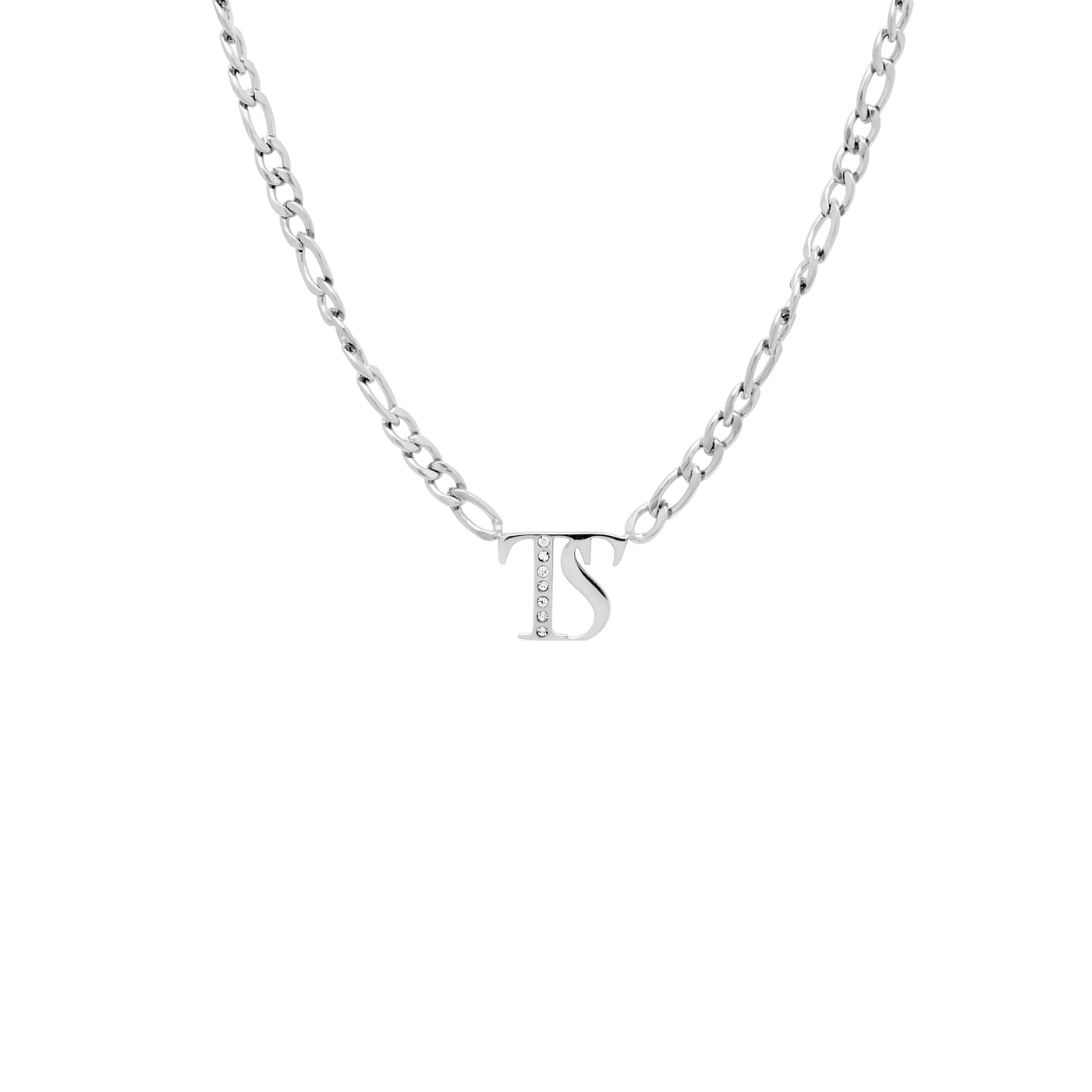 Double Initial Crystal Necklace (Silver)