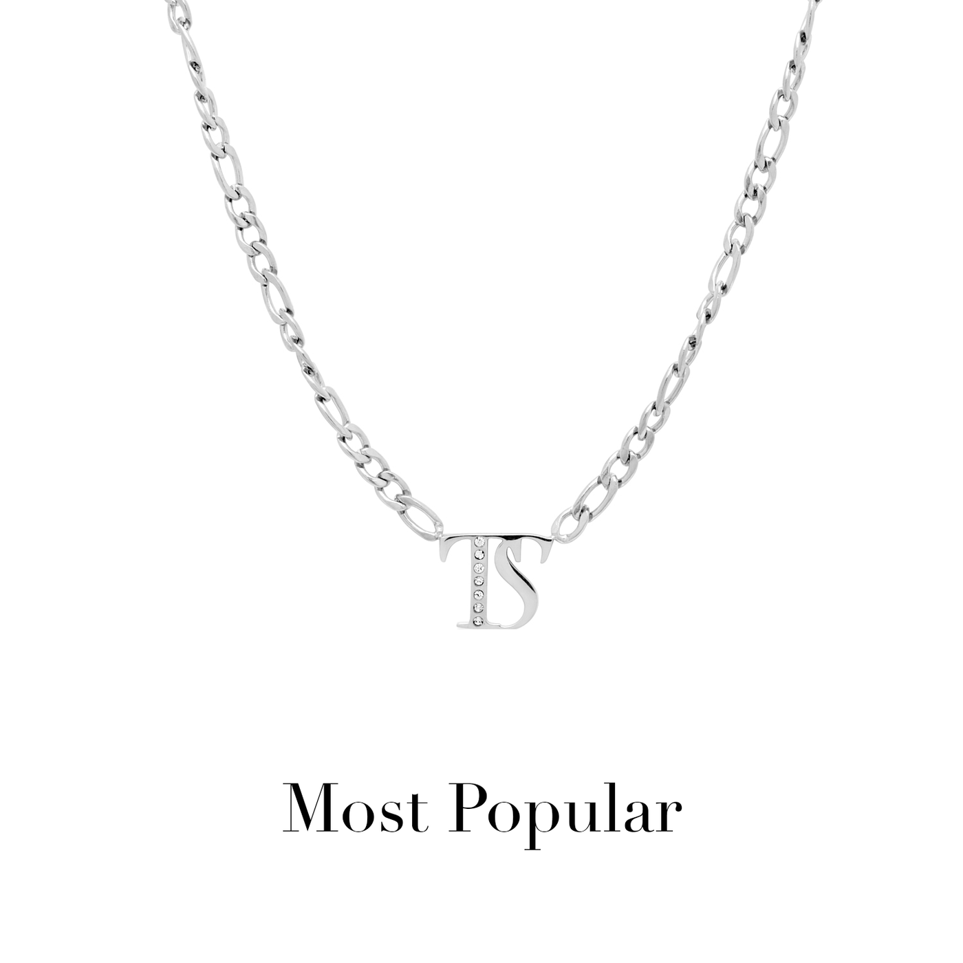 Double Initial Crystal Necklace (Silver)