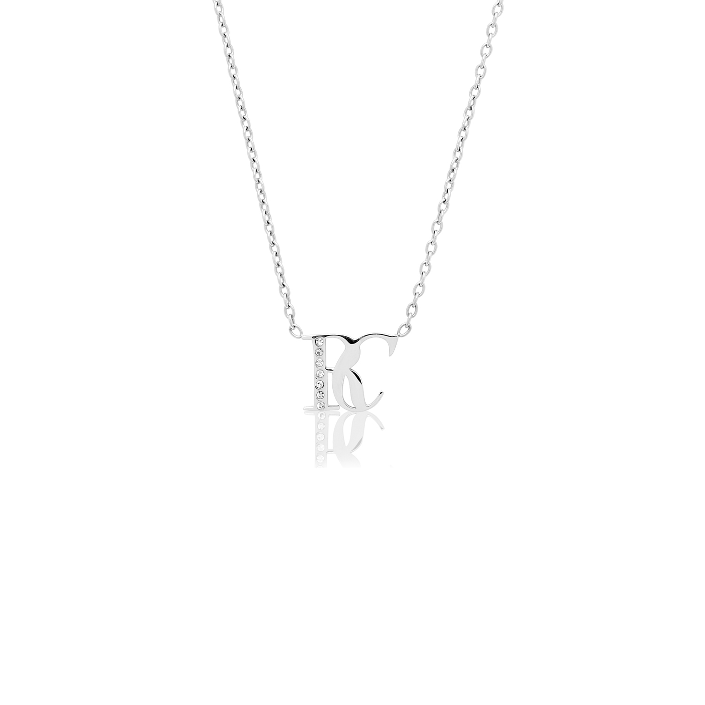 Double Initial Crystal Necklace (Silver)