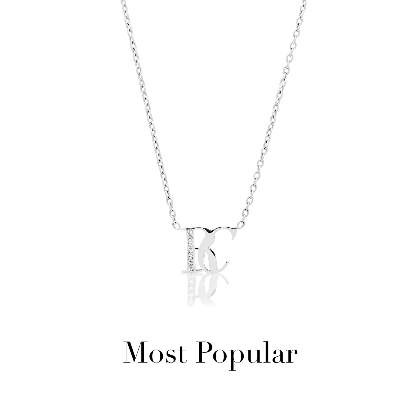 Double Initial Crystal Necklace (Silver)
