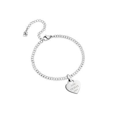 Heart Token Small Beaded Bracelet (Silver)